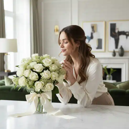 Imagen de Arreglo Floral Estefania: Elegancia Pura con 24 Rosas Blancas a Domicilio 🤍
